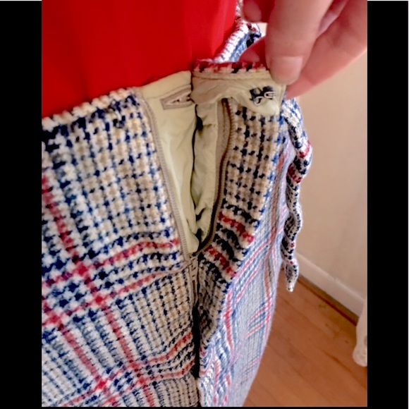 Tan, Blue & Red Plaid Wool Midi Pencil Skirt, Sz. M: Authentic Vintage Peice - Picture 6 of 7